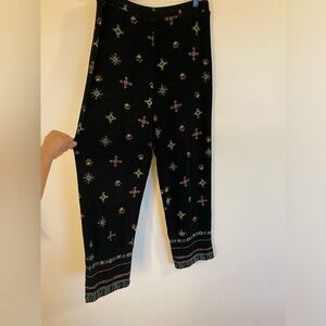 Softwear By Mark Singer Black Pants with Colorful Patterns elastic waist band L